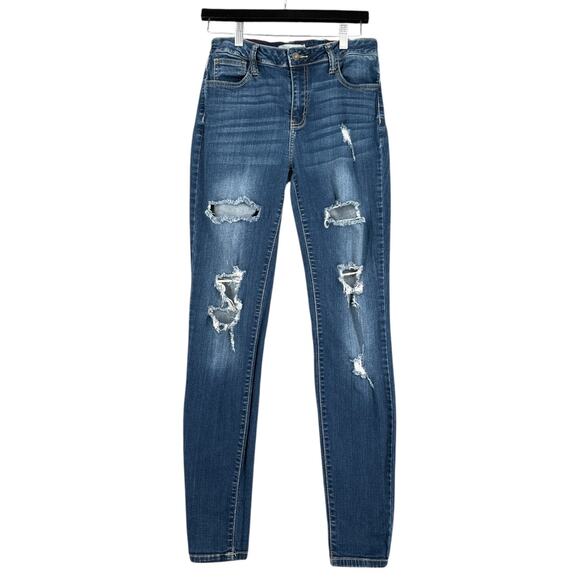 Cello Jeans Blue Ripped Distressed Whiskering‎ Skinny Fit Jeans Size 13 - Picture 1 of 8